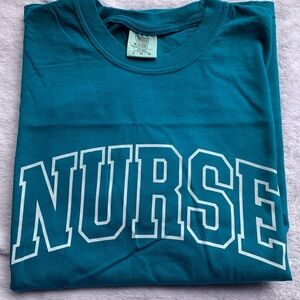 NEW Comfort Colors Teal 'NURSE' Graphic T-Shirt Large